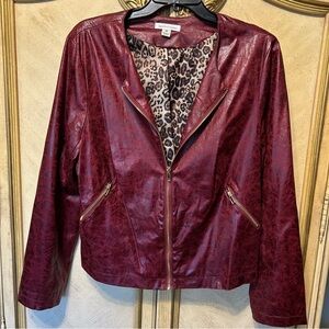 John Paul Richard Maroon Faux Leather Gold Zip Front Jacket